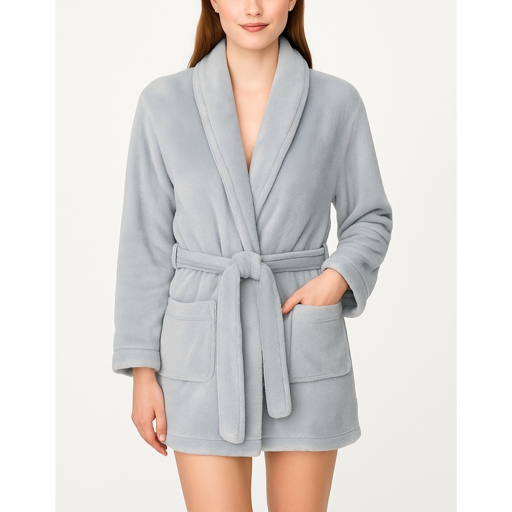Victoria's Secret‎ Plush Fleece Robe Women's M/L Gray Shawl Collar Belted Soft